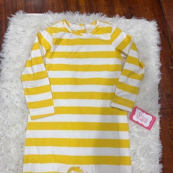 Ricrac & Ruffle girls yellow stripe long sleeve romper size 3T - Picture 3 of 7